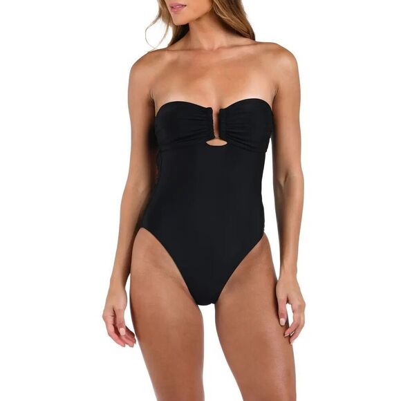 L'Agence Women's Black Shirred Emelia Bandeau One Piece Swimsuit Size Large NWT - Picture 5 of 10